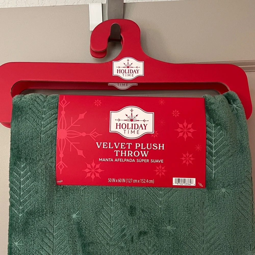 Velvet Plush Throw Blanket Choice of Green Christmas Tree or Red Candy Cane